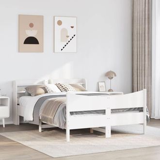 Berkfield Home Sleek Bed Frame with Headboard White 140x200 cm Solid Wood Pine