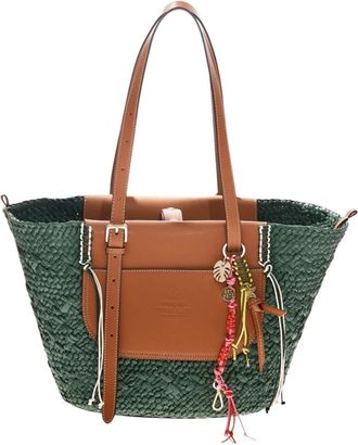 Cuba Lab Tote Bags, female, Green, Size: ONE SIZE Tropicana Leather and Rafia Bag