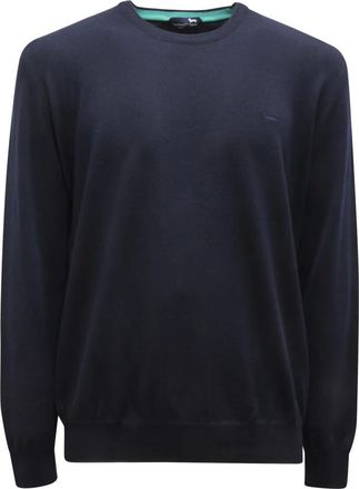 Harmont & Blaine Round-neck Knitwear, male, Blue, Size: XL Hrn018 Delav&eacute; Cotton Sweater