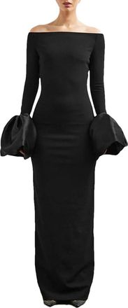 Generic Womens One Shoulder Solid Color Slim Fitting Temperament Womens Long Sleeved Dress Retro Floral Bud Long Sleeved Slim Fitting Hip Hugging Dress Black 