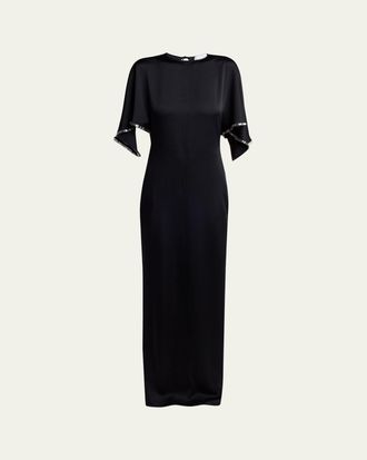 Stella McCartney Embellished Flutter-Sleeve Satin Column Gown