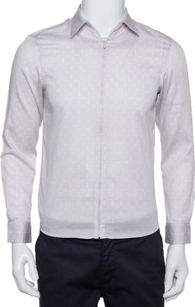 Emporio Armani Beige Printed Cotton Zipper Front Shirt