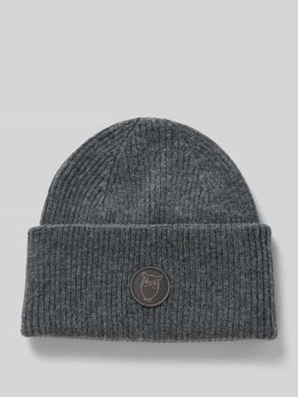 Knowledge Cotton Apparel M&uuml;tze aus Wolle mit Label-Patch in Anthrazit, Gr&ouml;&szlig;e 1