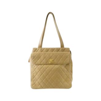 Chanel Pre-owned Lamsleer Schoudertas - Dames - Pre-owned - Beige - Maat: ONE Size Leer