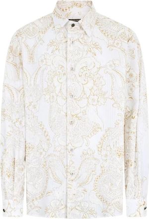 Roberto Cavalli Wit overhemd met ornamentmotief - Heren - Casual Overhemden - Wit - L - Katoen - Overhemden