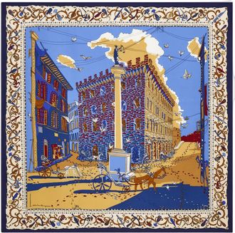 Ferragamo Beige Printed Silk Scarf