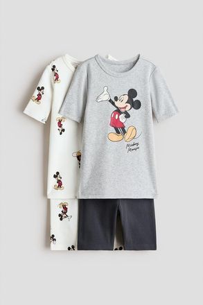 H&M 2-pack Snug Fit Cotton Pyjamas in Gray/mickey Mouse at Nordstrom, Size 18M