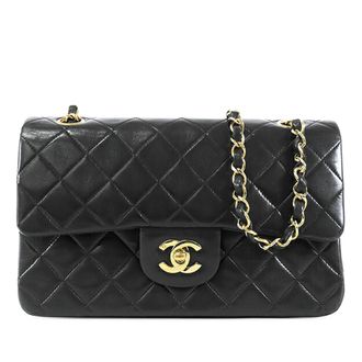 Chanel Pre-owned Womens Small Classic Lambskin Double Flap - Black Leather - One Size