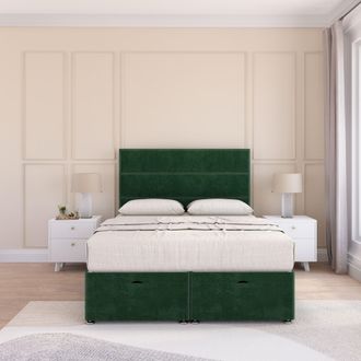 Sloomy Texas Plush Fabric Ottoman Bed End Opening With Sprung Memory Mattress & 26 Inch strut Headboard in Emerald | Size: Small Single