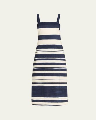 Veronica Beard Ella Stripe Linen Midi Dress