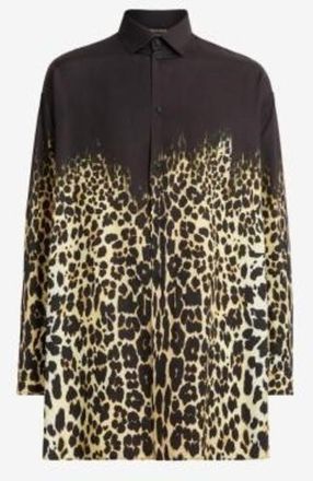 Roberto Cavalli Leopard Brushstroke Ombre Shirt, Brand Size 50 ( US Size 40 )