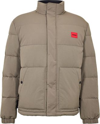 HUGO BOSS Hugo Mens Solid Patterned Puffer Coat with Chest Pocket in Medium Grey - Size X-Large