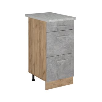 Vicco Mueble Bajo De Cocina R-line, Hormig&oacute;n, 40 Cm Con Cajones, M&aacute;rmol Ap