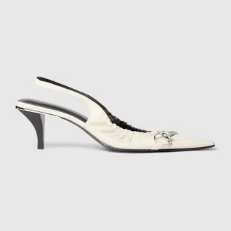Gucci Womens Vittoria Slingback Pump With Elastic, White, Leather