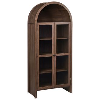 Beliani Vitrina Decorativa Con Estantes De Aglomerado Armario Expositor Con Frentes De Vidrio Marr&oacute;n Oscuro Glenwood