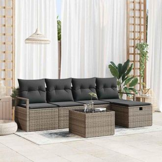 vidaXL Vidaxl - Conjunto De Sof&aacute; De Jard&iacute;n Con Coj&iacute;n 6 Pcs Gris Polirat&aacute;n