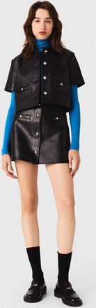 Maje Cropped Leather Jacket - Black - Maje