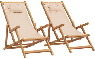 vidaXL Folding Beach Chairs 2 pcs Beige Fabric and Solid Wood vidaXL