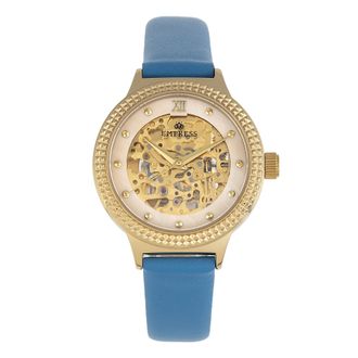 Empress Womens Alice Automatic MOP Skeleton Dial Leather-Band Watch - Blue Stainless Steel - One Size