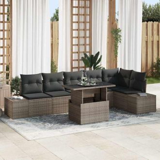 vidaXL Conjunto De Sof&aacute; De Jard&iacute;n 7 Pcs Gris Polirat&aacute;n Vidaxl