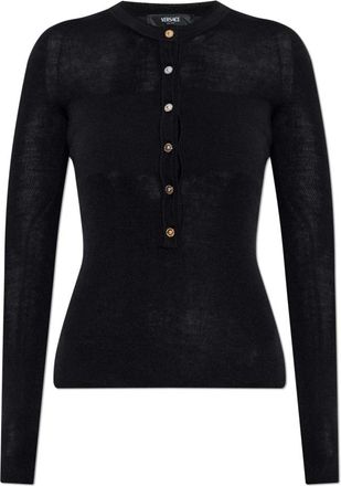Versace Aansluitende top - Dames - Longsleeves - Zwart - XS - Wol - Tops