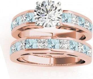 Allurez Diamond and Aquamarine Accented Bridal Set 14k Rose Gold 2.20ct