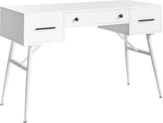 Beliani Escritorio Retro Oficina En Casa 3 Cajones Tablero Aglomerado Patas De Hierro 120 X 50 Cm Blanco Marfla