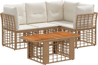 vidaXL Conjunto De Sof&aacute;s De Jard&iacute;n 5 Uds. Natural Y Crema Vidaxl