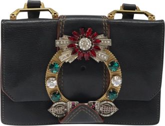 Miu Miu Madras Black Leather Shoulder Bag (Pre-Owned)