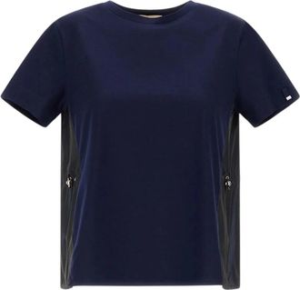 Herno Jersey katoenen t-shirt met tafetta achterkant - Dames - T-shirts - Blauw - XL - Katoen - Tops