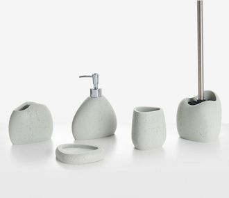 Beliani Beliani - Conjunto De Accesorios De Ba&ntilde;o Jabonera Dispensador De Jab&oacute;n Escobilla Para El Inodoro Vaso Soporte Para Cepillos De Dientes Gris Claro Coat