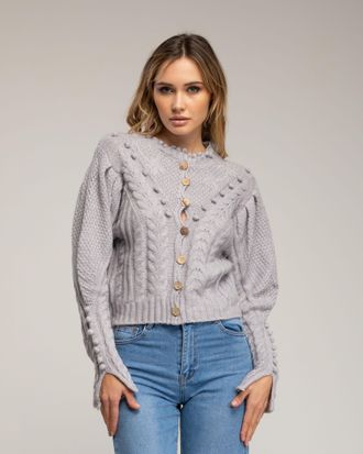 Tantra Gehaakt vest met pompons en bloemendetails