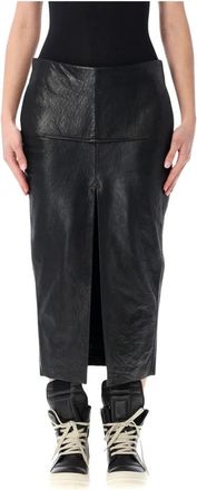 Rick Owens Calf Sliced Leather Skirt - Dames - Leren & Su&egrave;de rokken - Zwart - S - Leer - Rokken