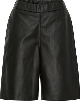 Notyz Zwarte leren bermuda shorts met zadelrugdetail - Dames - Bermuda - Zwart - XS - Leer - Korte Broeken