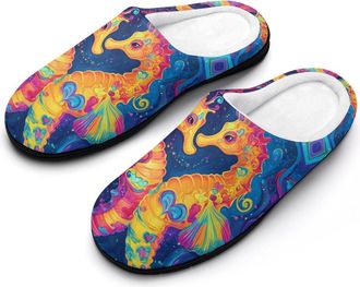 Generic Seahorses in Love Slippers Men Winter Warm Cotton Anti-Slip Indoor Slip-Ons House Shoes