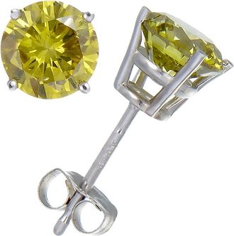 Vir Jewels 1.50 cttw Yellow Diamond Stud Earrings 14K White Gold Round with Push Backs