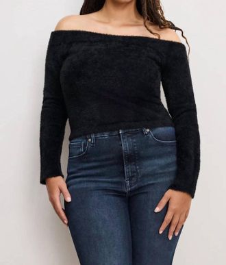 Good American Plush Off Shoulder Long Sleeve Sweater In Black
