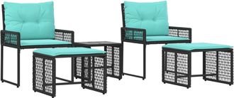 vidaXL Juego De Muebles De Exterior 5 Uds. Negro Y Turquesa Vidaxl