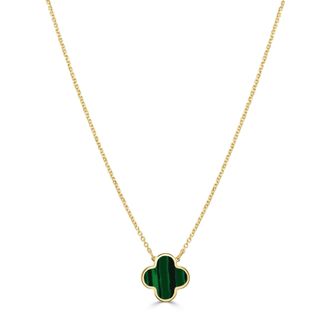 Italian Gold, Inc 14K Yellow Gold Small Single Clover Necklace - Malachite