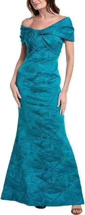 Teri Jon by Rickie Freeman Jacquard Off Shoulder Twist Bodice Gown