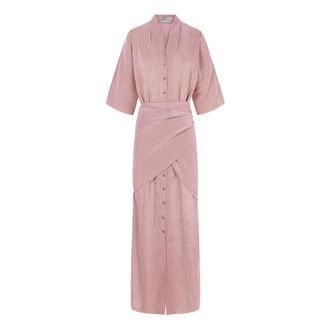 Cortana Kleedjes, Dames, Veelkleurig, XS, Linnen, Cleo, jurk van linnen en zijde met rode strepen