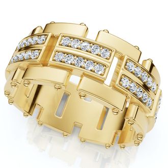 Pompeii3 3/4Ct Mens Round Cut Diamond 10MM Wide Ring Wedding Band 10k Gold Lab Grown