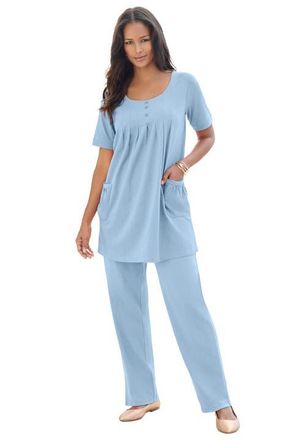 Roaman's Plus Size Two Pocket Soft Knit Swing Tunic in Pale Blue at Nordstrom, Size Medium