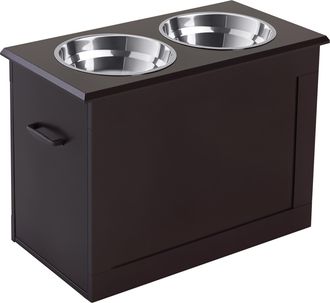 OEM Comedero Elevado Para Perros Grandes Con 2 Cuencos De 2000ml Y Almacenamiento Oculto 60x30x41 Cm Marr&oacute;n Oscuro