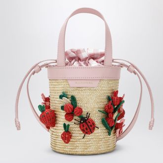 Aquazzura Botanica mini bucket bag in raffia and leather
