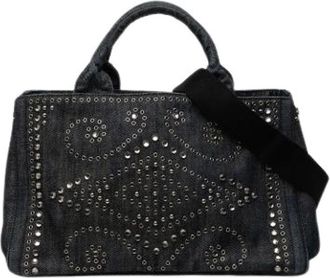 Prada Borsa Satchel in denim borchiato Pre-owned - - Pre-owned - Donna - Nero - ONE SIZE