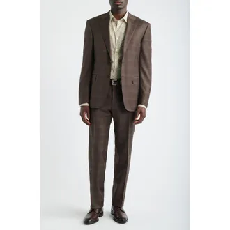 Canali Siena Regular Fit Brown Slub Wool Suit at Nordstrom, Size 42 Us