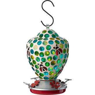 Glitzhome 8.25H Glass Hanging Dots & Ladybugs Mosaic Birdfeeder in Green at Nordstrom, Size Medium