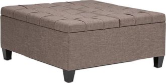 Simpli Home Harrison 36In Transitional Square Coffee Table Storage Ottoman