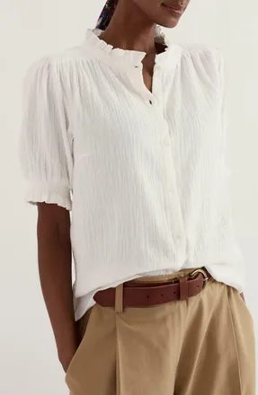 Seasalt Cornwall Shore Patch Organic Cotton Button-Up Top in Chalk at Nordstrom, Size 10